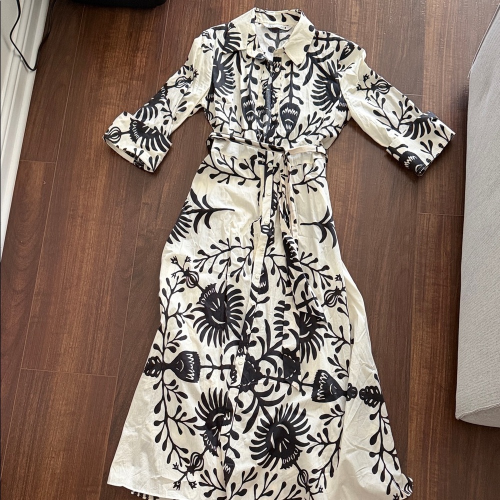Zara Cream Maxi Dress with Black Floral Print